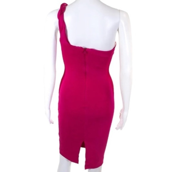 Cushnie One Shoulder Dress Size 2 Magenta Pink Twist Strap Cutout Sheath - Picture 3 of 8
